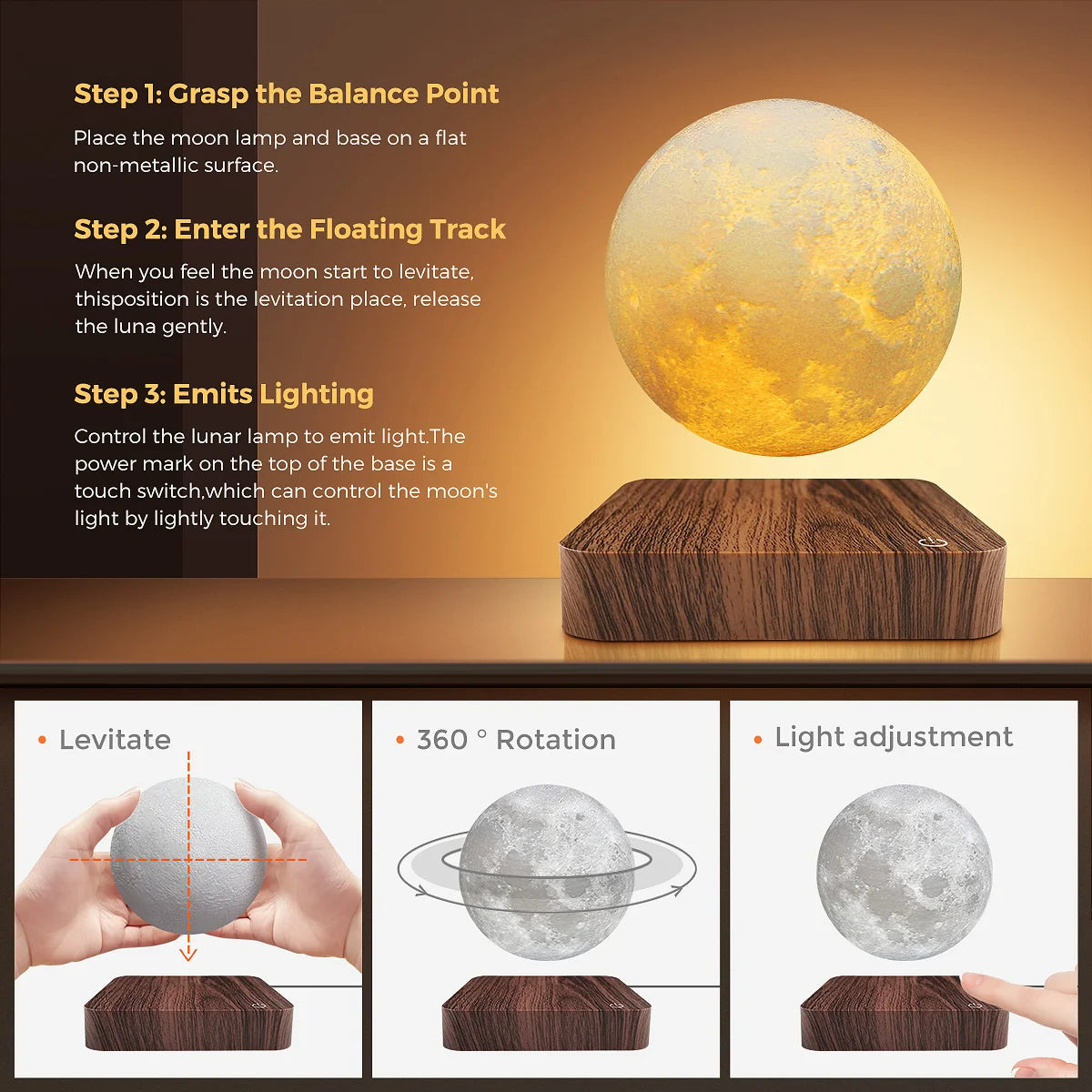 Levitating Moon Lamp – Floating, Spinning & Mesmerizing (min order 30 pcs)