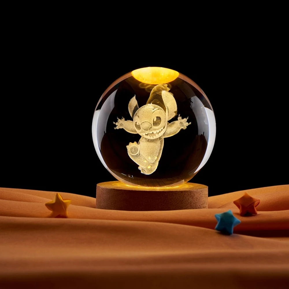 6cm Stitch 3D Crystal Ball Night Light – Laser Engraved LED Planet Lamp for Kids, Home Decor & Birthday Gifts