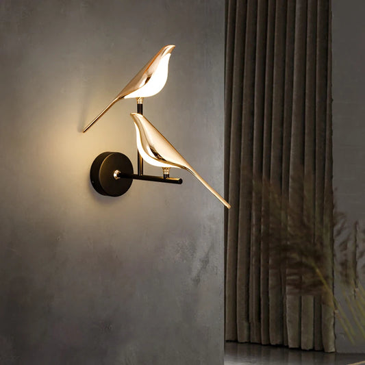 Postmodern Gilded Bird Wall Lamp – LED Bedside Light with Touch Switch & Rotatable Head