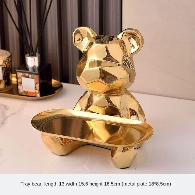 Geometric Bear Tray & Piggy Bank – Stylish Storage Decor