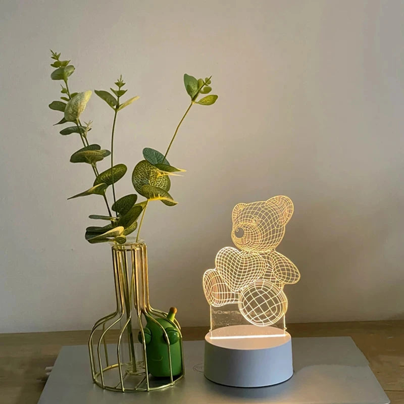 3D Creative Bear Night Light – Acrylic USB LED Lamp for Christmas, Bedroom Decor & Gift Ideas