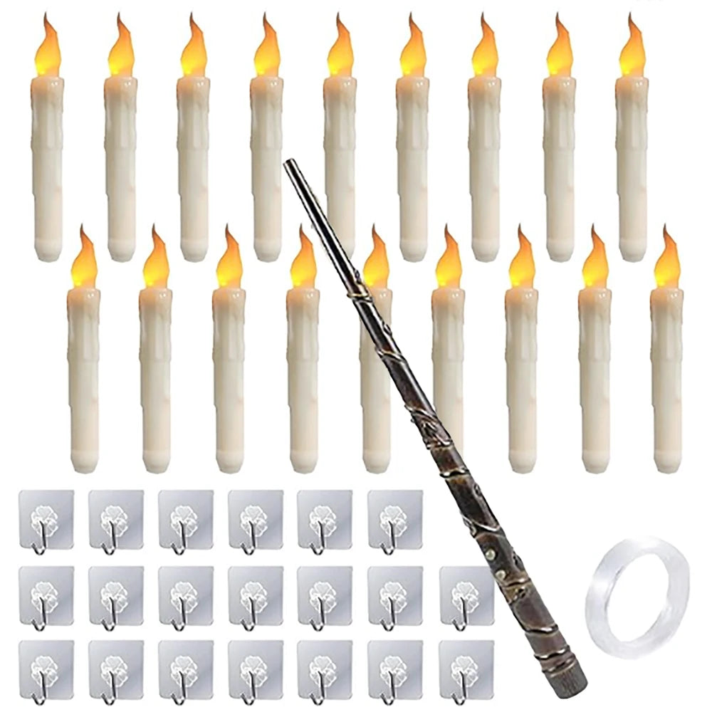 Floating LED Magic Candles – 12/20pcs Flameless Harry Potter-Inspired Hanging Candles with Remote Wand Control