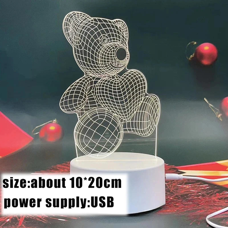 3D Creative Bear Night Light – Acrylic USB LED Lamp for Christmas, Bedroom Decor & Gift Ideas
