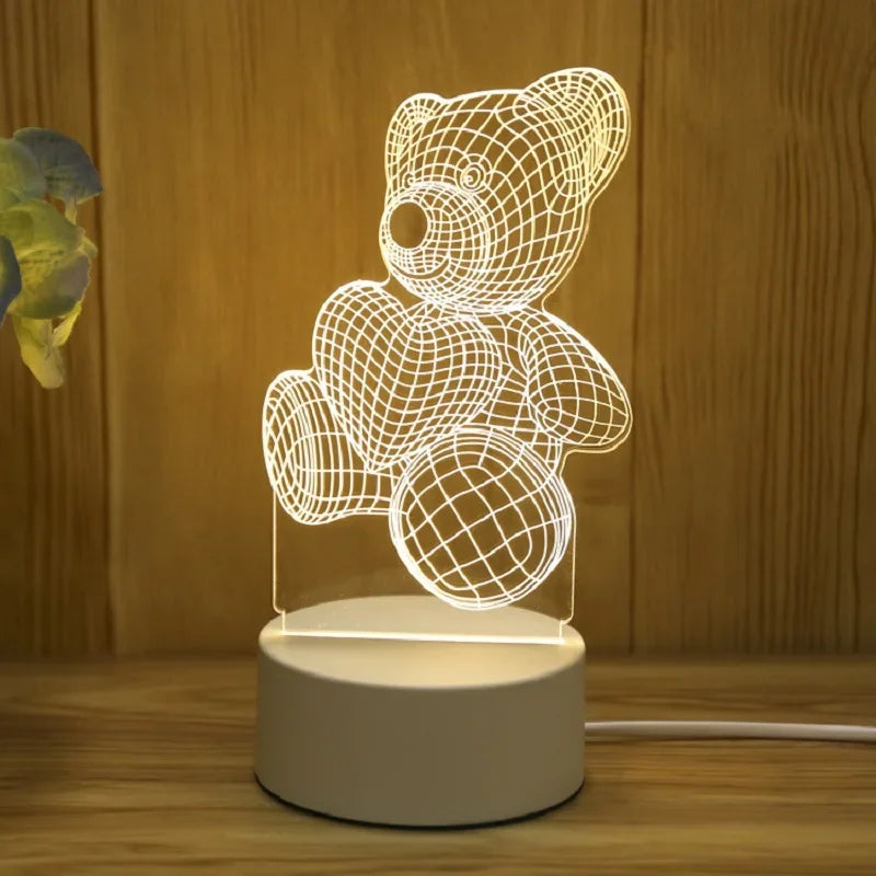 3D Creative Bear Night Light – Acrylic USB LED Lamp for Christmas, Bedroom Decor & Gift Ideas