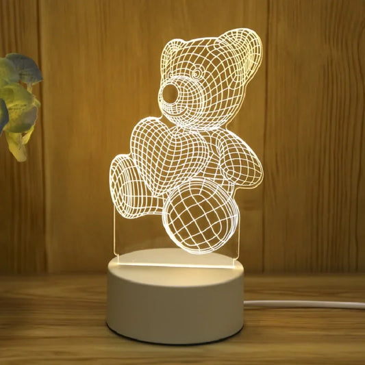 3D Creative Bear Night Light – Acrylic USB LED Lamp for Christmas, Bedroom Decor & Gift Ideas