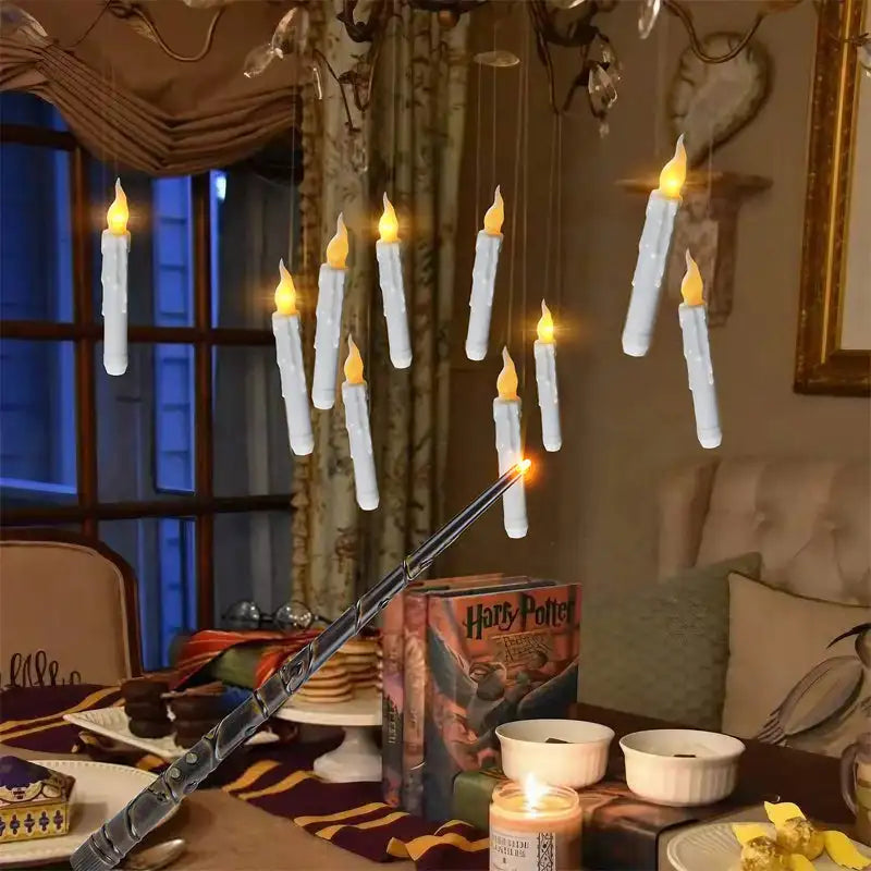 Floating LED Magic Candles – 12/20pcs Flameless Harry Potter-Inspired Hanging Candles with Remote Wand Control
