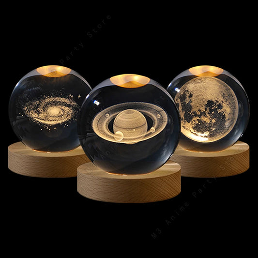 3D Crystal Ball LED Night Light – Galaxy, Saturn, Moon & Planets Bedside Lamp for Kids or Birthday Gift