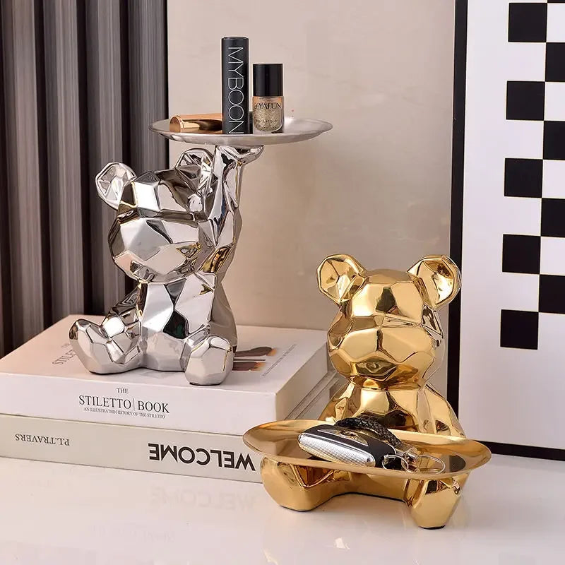 Geometric Bear Tray & Piggy Bank – Stylish Storage Decor