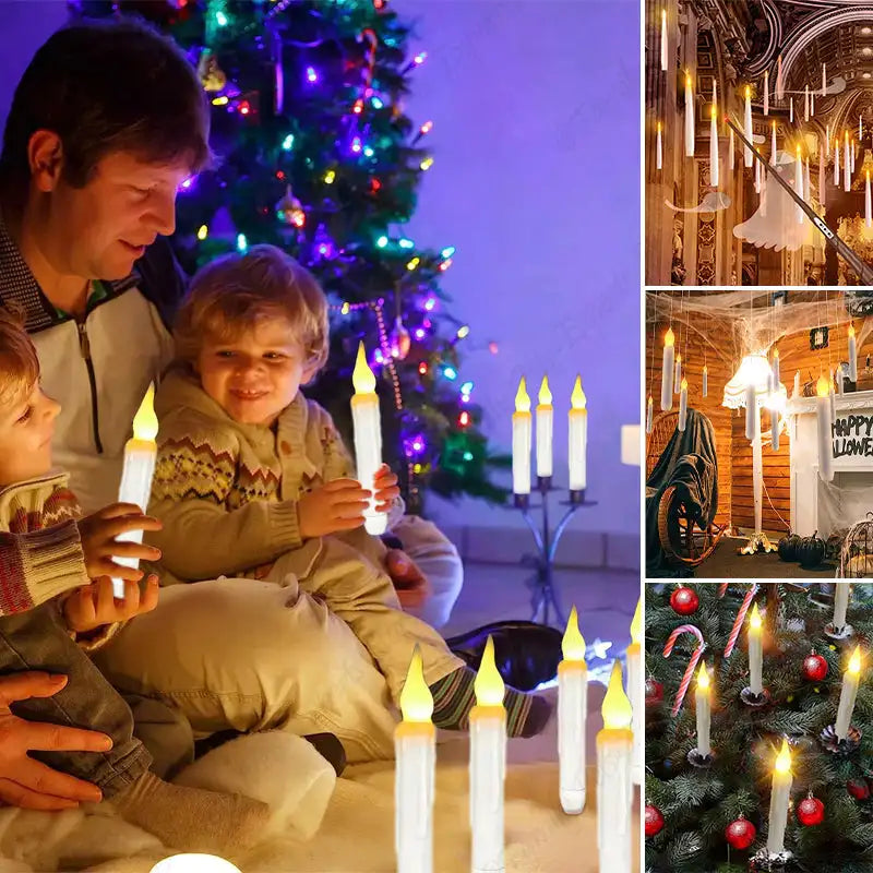 Floating LED Magic Candles – 12/20pcs Flameless Harry Potter-Inspired Hanging Candles with Remote Wand Control