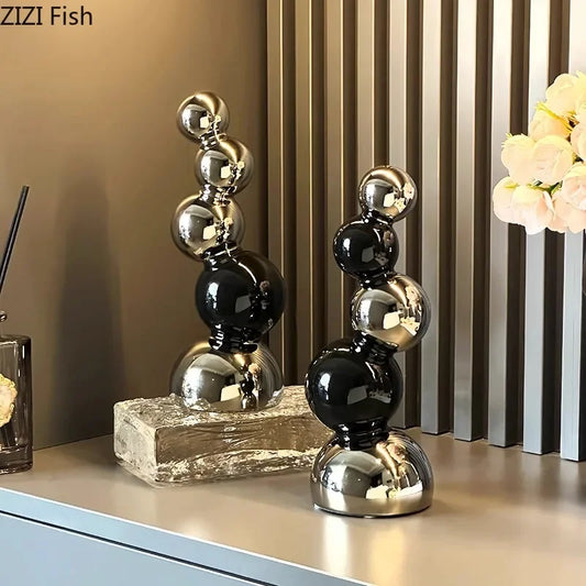 Modern Abstract Ceramic Sphere Sculpture – Geometric Desk Ornament for Home, Office & Room Decor