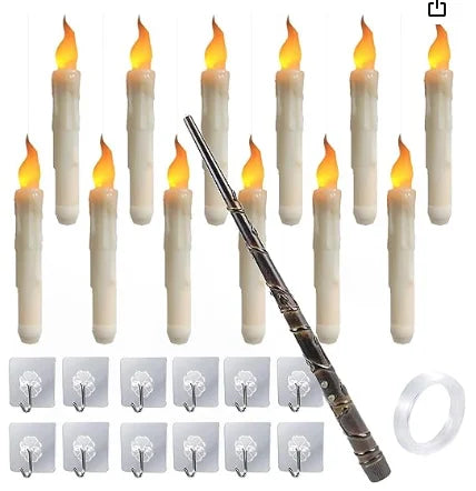 Floating LED Magic Candles – 12/20pcs Flameless Harry Potter-Inspired Hanging Candles with Remote Wand Control
