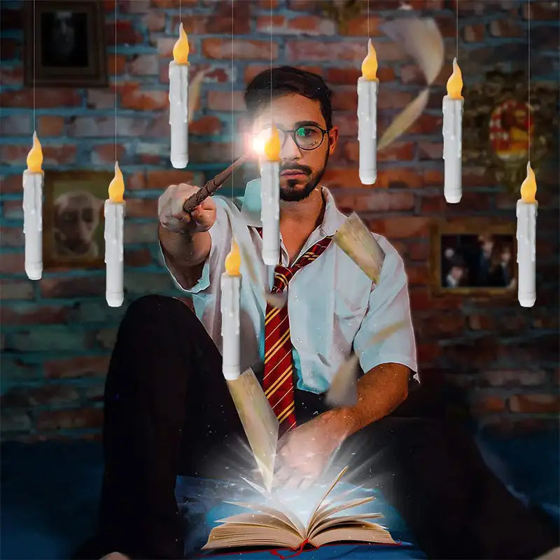 Floating LED Magic Candles – 12/20pcs Flameless Harry Potter-Inspired Hanging Candles with Remote Wand Control